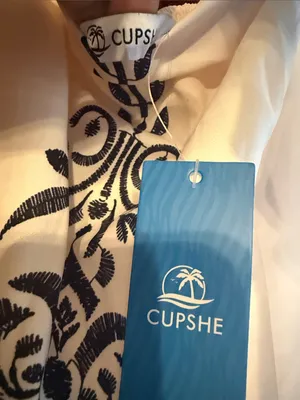 Cupshe Woman’s Cream Wide-Leg Jumpsuit with Black Scroll Motif Size XL thumbnail 2