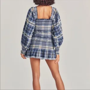 LoveShackFancy Stanley Blue Plaid Smocked Mini Dress Medium thumbnail 5
