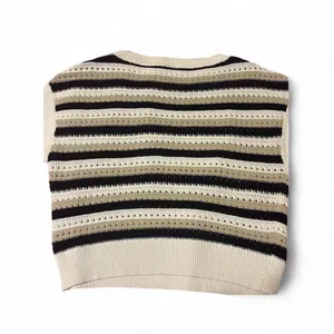 Ann Taylor Striped Crewneck Sweater in Black & Cream with Taupe Accents Sz M thumbnail 2