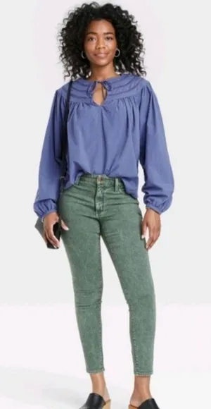 NWOT Cornflower Blue Balloon Sleeve Crochet Yoke Blouse Top New thumbnail 3