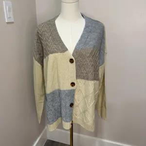 Maurice's Patchwork Cable Knit‎ Cardigan Sweater Medium Brown thumbnail 2