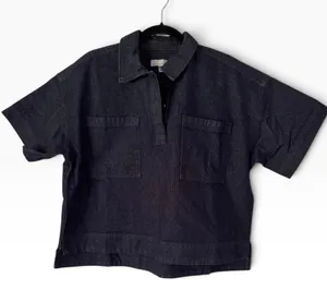 NWOT Loft Dark Wash Denim Pullover Shirt Indigo Blue Size Medium thumbnail 1