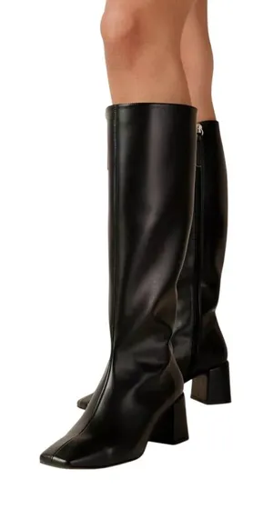 SVEGAN Knee High Boots Women's Black Vegan Leather Block Heel Made‎ in Spain 9.5 thumbnail 1