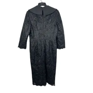 Lily & Taylor Black Lace Formal Dress Women’s 6 Satin Shawl Collar Midi Evening thumbnail 4