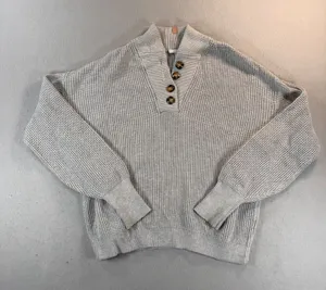 Lunya Good In Bed Organic Cotton Silk Waffle Knit Henley Sweater Grey XS/S thumbnail 1