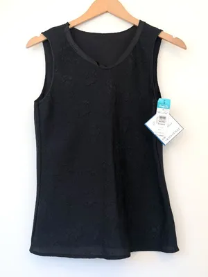 NEW NWT VINTAGE VTG VANITY FAIR Black Textured Floral Grunge Semi Sheer Tank Top thumbnail 1