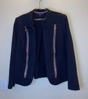 Tommy Hilfiger Navy Zip Front Jacket Gold Logo Details Size L‎ thumbnail 1