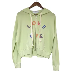 WILDFOX Love Life Kinley Hoodie Cropped Jacket Zip‎ Front Green Size Small New thumbnail 2