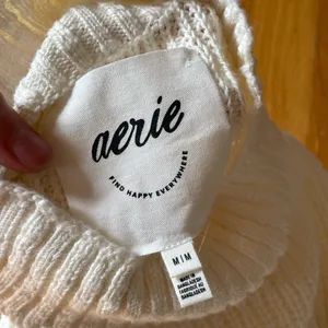 NWT Aerie Ivory Cream Mock Neck Sweater Women’s M 100% Cotton $64.95 thumbnail 4