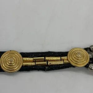 Vintage Avignon Womens M Belt Black Leather Silver & Gold Beading Boho Western thumbnail 11