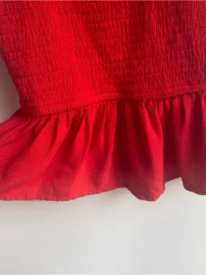 Japna red smocked tank top lace straps ruffle hem summer top shirt S thumbnail 4