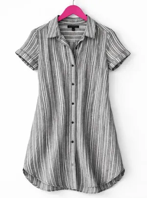Banana Republic Gray White Coastal Linen Blend Preppy Size 4 Striped Shirt Dress thumbnail 1