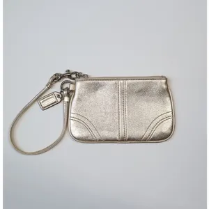 Coach Vintage Y2K Champagne Gold Leather Wristlet Metallic Mini Bag Minimalist thumbnail 2