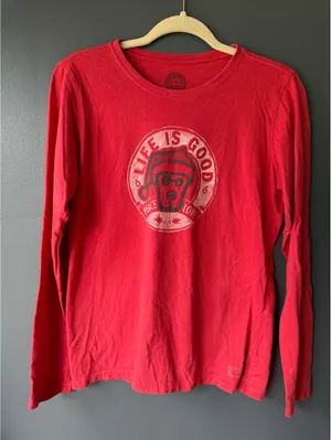 Life is Good Women's Medium Red Long Sleeve T-Shirt with Festive Graphic thumbnail 1