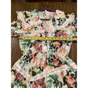 FOR LOVE AND LEMONS Bailey Floral Asymmetrical long sleeve ruffle mini Dress S thumbnail 9
