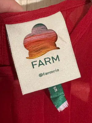FARM Rio Red Ruffled Sheer Long-Sleeve Peplum Blouse Size Small thumbnail 9