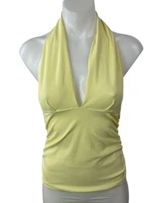 Zara Women's Yellow Halter Plunge V Neck Sleeveless Open Back Blouse Top Size M thumbnail 1