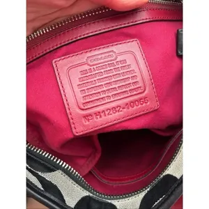 COACH Signature Hampton Stripe Purse Classic Logo Shoulder Bag Black Red White 1 thumbnail 5