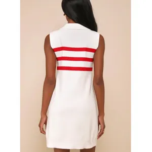 Lulus Striped Sleeveless‎ Sweater Dress Womens M White Red Polo Collar Knit Mini thumbnail 2
