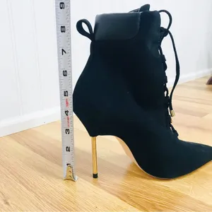 GOOD AMERICAN Black Suede Stiletto Lace Up Ankle Boot Bootie Hiking Size 5.5 New thumbnail 11