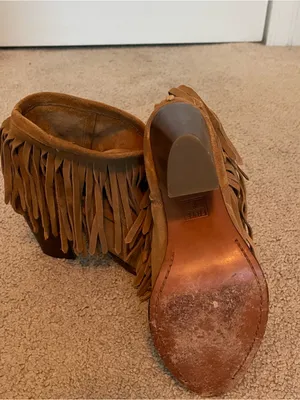 FRYE Ilana Fringe Leather Biscuit Cowgirl Western Booties Size 9.5 B thumbnail 5