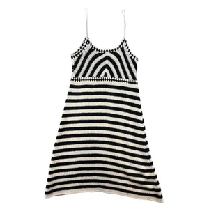 Miou Muse Women Crochet Dress Black Striped Boho Festival Summer‎ Midi S thumbnail 2