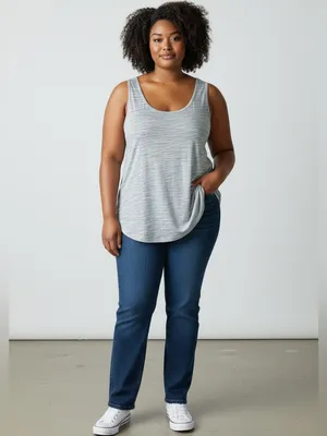 Old Navy Heathered Light Gray Scoop Neck Tank with Rounded Hemlone thumbnail 6