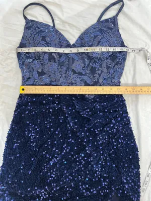 Navy Lace & Sequin Mini Dress with Spaghetti Straps size 12 thumbnail 6
