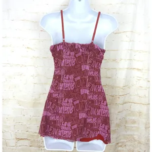 Urban Outfitters Love Mesh Tank Top Women S Pink Brown Sheer Cami Cut Hem Y2K thumbnail 5