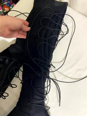 Women’s Black Over The Knee Lace Up Boots Size 9 Faux Suede Gold Accent Low Heel thumbnail 9
