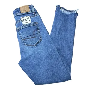 American Eagle Womens High Waisted Skinny Jeans Blue Ripped Raw Hem Size 00 Reg thumbnail 4