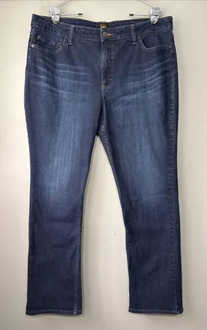 LEE Blue Jeans Womens Size 20 L Long Stretch Dark Wash Denim Straight 38X30 thumbnail 1