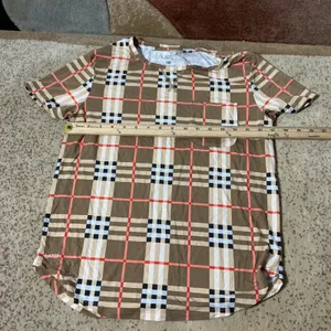 LATES Womens Tan Plaid Pajama Set Top‎ Pants XS 2 Piece Set Loungewear thumbnail 2