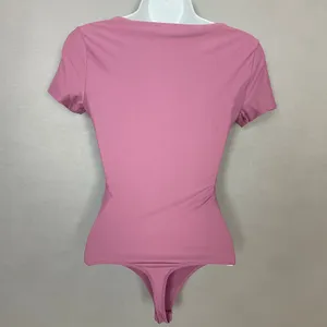 Abercrombie & Fitch Bodysuit Top Seamless XS Mauve Short Sleeves Square Neck thumbnail 15