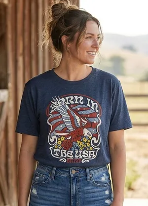 Ariat Woman’s Boyfriend Soft Heathered Blue Born in the USA Eagle Graphic Tee thumbnail 1