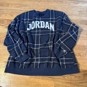 Jordan Essentials Womens Plaid Fleece Crewneck‎ Sweatshirt Navy Blue XXL thumbnail 2