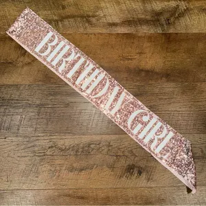 Rose Pink Sequins Glitter 'Birthday Girl' Sash thumbnail 1