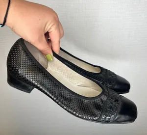 D.O.T.S. Black Woven Leather Square Toe Ballet Flats Made in Italy Size 42.5 thumbnail 1