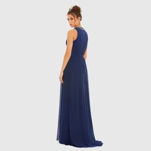 NWT Mac Duggal 55147 Navy Bejeweled Neckline Pleated Chiffon Gown MISMARKED SIZE thumbnail 5