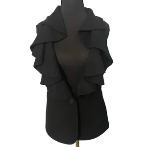 Anthropologie Tabitha Black Ruffle Collar Sleeveless Blazer Vest Wool Blend 6 thumbnail 2