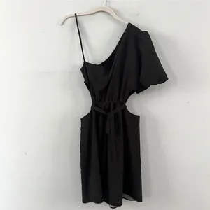 NWT Gianni Bini‎ Ari One Shoulder Puff Sleeve Black Floral Mini Dress thumbnail 4