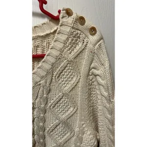 L L Bean Chunky Cable Knit Sweater Cream 3 Button Shoulder Cozycore Size Med. thumbnail 3