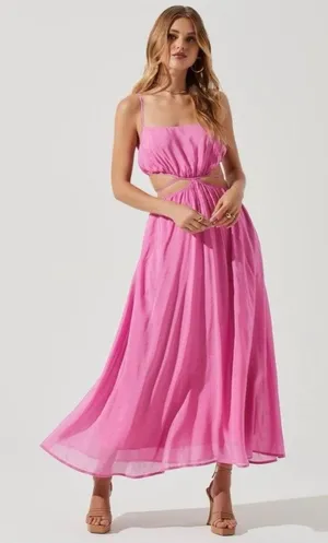 ASTR The Label Pink Sanger Cut Out Goddess Maxi Dress Size Medium Resort Wear thumbnail 1
