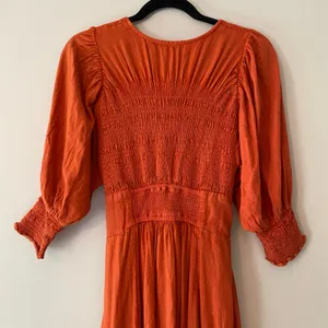 Free People Red Orange String of Hearts Button Down Puff Sleeve Maxi Dress Small thumbnail 9