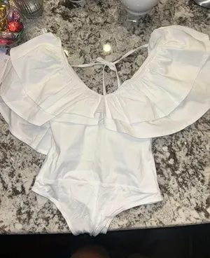 Blue Blush White Ruffle Bodysuit thumbnail 3