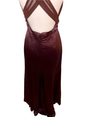 Vera Wang Vintage Brown Satin Plunge Open Back Evening Gown Dress 12 thumbnail 5