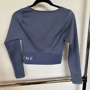 Aerie Offline Ribbed Stretch Blue Scoop Neck Long Sleeve Athleisure Workout Top thumbnail 3