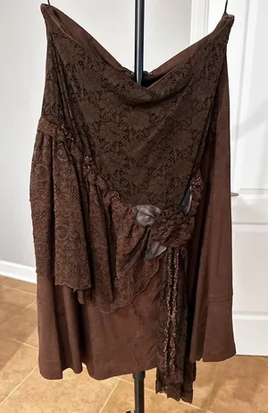 🆕 hazel Dark Brown Lace Panel Maxi Skirt Size L thumbnail 1