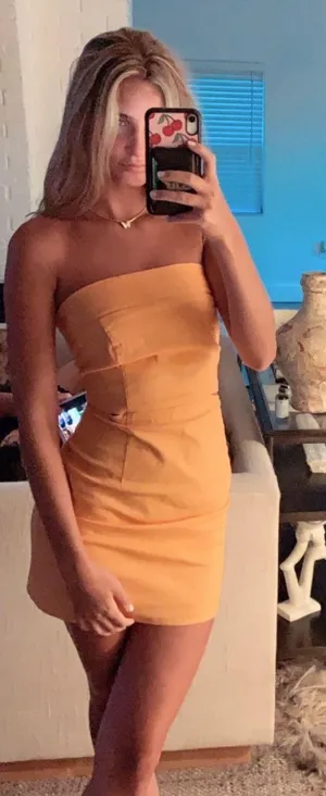 Orange Strapless Bodycon Mini Dress thumbnail 1