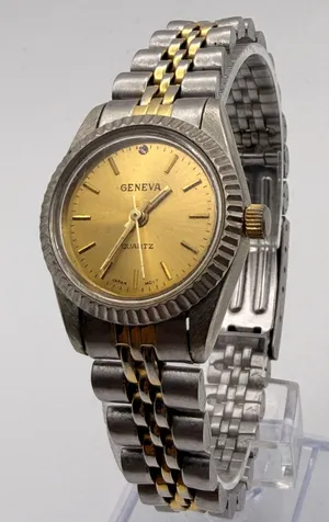Vintage Geneva Ladies' Two-Tone Quartz Watch 90s Style Working New Battery thumbnail 1